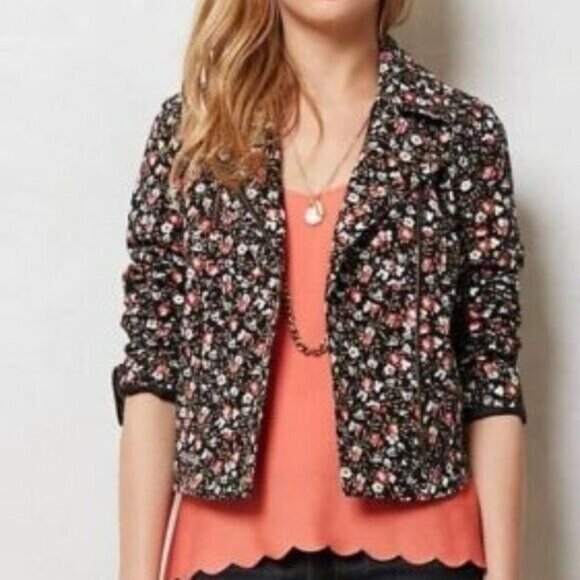 Anthropologie Hei Hei Tinsley Floral Cropped Asymmetrical Zip Moto Jacket 6 - Picture 1 of 11